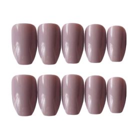 Pure Color Fake Nails Party Prom Full Cover Long False Nails Art Tips Set; Milk Tea Color Fake Nails - Default