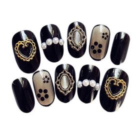 Black Beads Wedding Nail Art Decoration False Fingernails Artificial False Nails Tips Fake Nails - Default