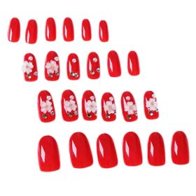 Red Flower Beads False Nail Tips Wedding Fake Nails Long Nails Full Cover Nail Art Decoration Fake Nails - Default