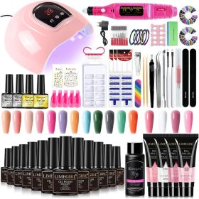 Nail Set With Nail Lamp Nail Dryer Nail Drill Machine Manicure Set Kit Soak-off Nail Art Tool Set Poly UVGel Nail Gel Polish Set - LH21-01