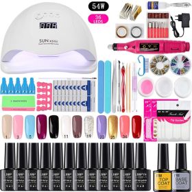 LNWPYH Nail Set UV LED Lamp Dryer With 18/12 pcs Nail Gel Polish Kit Soak Off Manicure Tools Set electric Nail drill Nail Tools - X5 12 fixed color