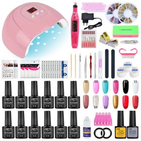 LNWPYH Nail Set UV LED Lamp Dryer With 18/12 pcs Nail Gel Polish Kit Soak Off Manicure Tools Set electric Nail drill Nail Tools - X4 12 fixed color