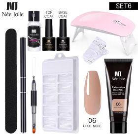 Nail Gel Set 6W LED Lamp Full Manicure Set Quick Extension Nail Kit Gel Building Polygels Set For Nails Tool Kit Nail Art Kit - nine piece set 6