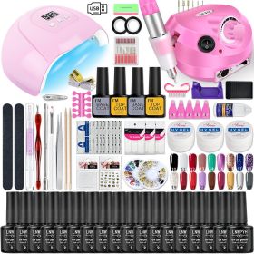 LNWPYH Nail Set UV LED Lamp Dryer With 18/12 pcs Nail Gel Polish Kit Soak Off Manicure Tools Set electric Nail drill Nail Tools - S057-X4-(10-27)