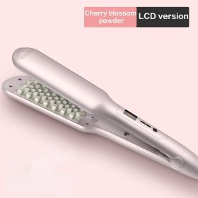 Negative Ion Corn Whisker Curling Iron Fluffy Splint Professional Hair Straightener Hairdressing Wand LCD Display Curling Iron - Pink