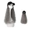 Black Baseball Cap with Grey Long Wavy Synthetic Wig Easy to Wear Hat with Hair Attached Wig Cap - Default