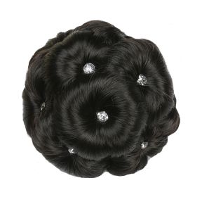 Elegant Hair Disk Chignon Updo Hairpieces With Rhinestone Hair Bun Extensions Claw, Natural Black - Default