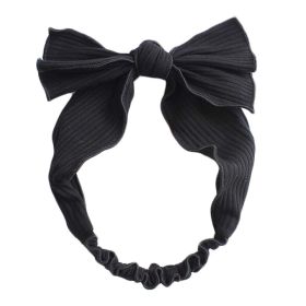 Black Simple Bowknot Stretch Hairband Solid Color Headband Out Wide Hair Ribbon Headwrap - Default