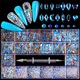 21 Grids a Box; Hot Sale 21 Grid Boxed Nail Diamond Flat Glass Shaped Diamond DIY Nail Rhinestone Nail Art Jewelry Set  - 05