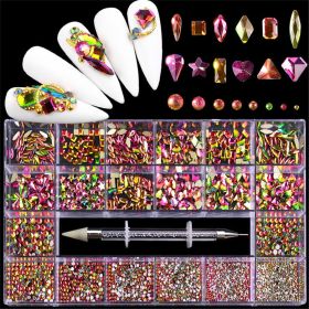 21 Grids a Box; Hot Sale 21 Grid Boxed Nail Diamond Flat Glass Shaped Diamond DIY Nail Rhinestone Nail Art Jewelry Set  - 06