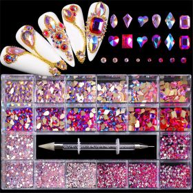 21 Grids a Box; Hot Sale 21 Grid Boxed Nail Diamond Flat Glass Shaped Diamond DIY Nail Rhinestone Nail Art Jewelry Set  - 08