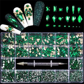 21 Grids a Box; Hot Sale 21 Grid Boxed Nail Diamond Flat Glass Shaped Diamond DIY Nail Rhinestone Nail Art Jewelry Set  - 10