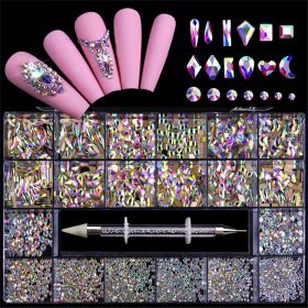 21 Grids a Box; Hot Sale 21 Grid Boxed Nail Diamond Flat Glass Shaped Diamond DIY Nail Rhinestone Nail Art Jewelry Set  - 01