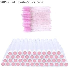 Reusable Eyebrow Brush Tube Disposable Eyelash Brush Eyebrow Brush Replaceable Dust-proof Sparkling Broken Diamond Makeup Brush - Pink and 50pcs