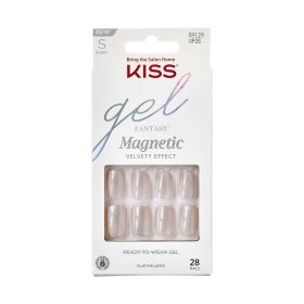 Kiss Gel Fantasy Magnetic Short Square Gel Nails, Glossy Light White, 28 Count - KISS USA