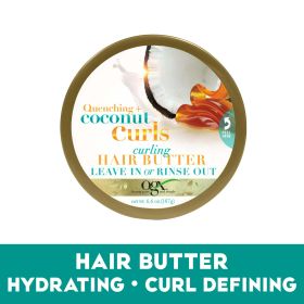 OGX Quenching + Coconut Curls Curling Hair Butter, Deep Moisture Leave-In Hair Mask, 6.6 oz - OGX