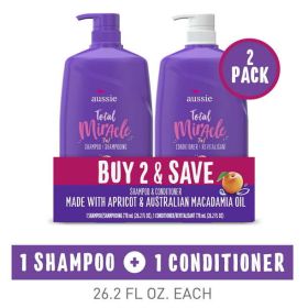 Aussie Total Miracle with Apricot & Macadamia Oil Shampoo and Conditioner;  Twin Pack - Aussie