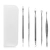 5 Pcs Blackhead Remover Kit Pimple Comedone Extractor Tool Set Stainless Steel - White