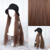 Brown Long Straight Hair With Bucket Hat Hair Extension Wig Hat for Women Girls Wig Cap - Default