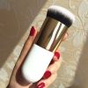 New Fashion Chubby Pier Foundation Brush Flat Cream Makeup Brushes Professional Cosmetic Brush highlight brush loose powder brus - White silver