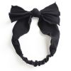 Black Simple Bowknot Stretch Hairband Solid Color Headband Out Wide Hair Ribbon Headwrap - Default