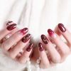 Wine Red False Fingernails Artificial False Nails Tips Wedding Nail Art Decoration; Moon and Star Fake Nails - Default