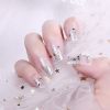 Bling Bling Beads False Fingernails Artificial False Nails Tips Wedding Nail Art; Silver Stars Fake Nails - Default