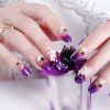 Purple Flower Beads False Fingernails Artificial False Nails Tips Wedding Nail Art Decoration Fake Nails - Default