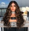 Long Wavy Brown Root Honey Blonde Ombre Wig Half Hand Tied Heat Friendly Synthetic Lace Front Wig - Brown