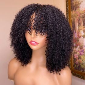 Kinky Curly Human Hair Wigs With Bangs (Option: 180Density-12inch)