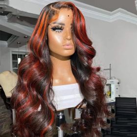 Lace Frontal Burgundy Highlight 13X4 4x4 Closure Wigs (Option: 13X4 lace wig-10inch)