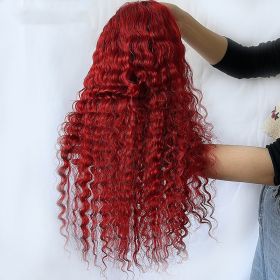 Red Deep Wave Human Hair Wig Real Headgear (Option: Tshaped head cover150-12inch)