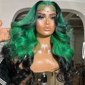 Gradient Orange Yellow Blue And Green Real Hair Headgear (Option: Green-16inch)