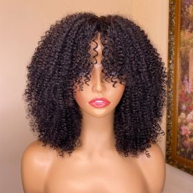 Kinky Curly Human Hair Wigs With Bangs (Option: 150Density-12inch)