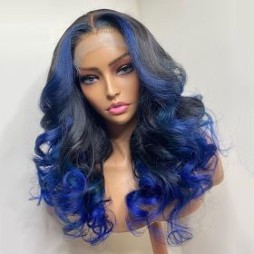 Gradient Orange Yellow Blue And Green Real Hair Headgear (Option: Blue-8inch)