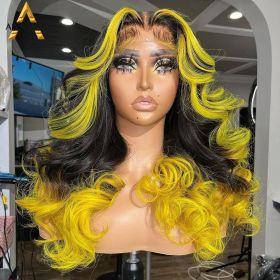 Gradient Orange Yellow Blue And Green Real Hair Headgear (Option: Yellow-14inch)